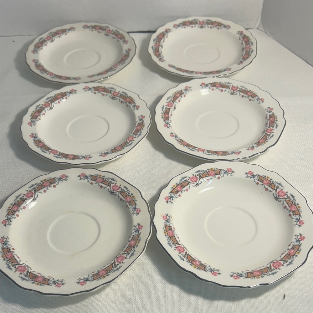 Floral Patterned Saucer Set set of 6 6 inch saucers W S George Vintage